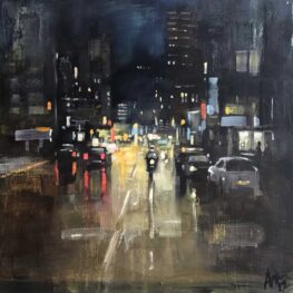 City lights painting by artist Anthony Marn